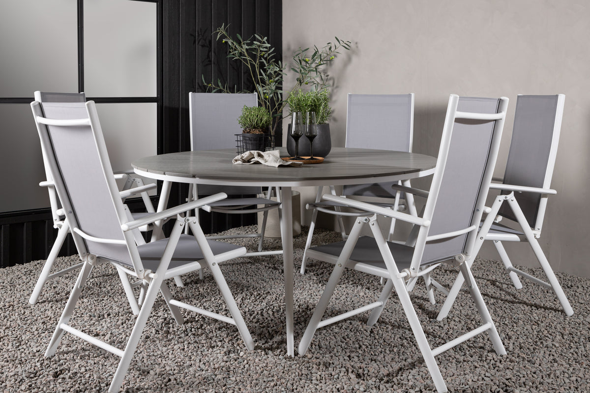 Rundt spisebord 150 Grå + Position stol 2-pak Grå
