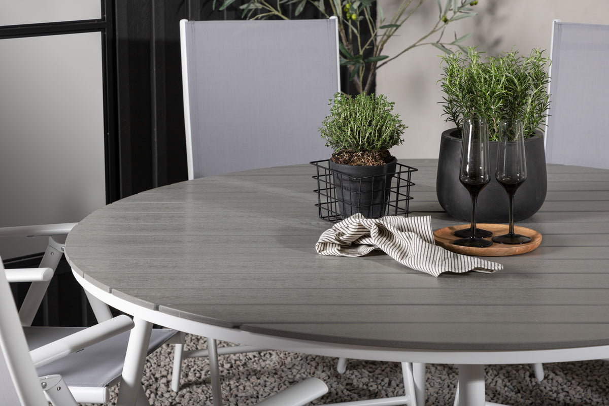 Rundt spisebord 150 Grå + Position stol 2-pak Grå