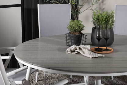 Rundt spisebord 150 Grå + Position stol 2-pak Grå