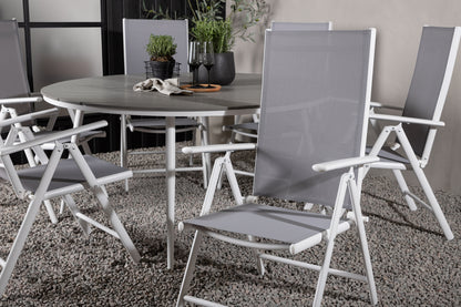 Rundt spisebord 150 Grå + Position stol 2-pak Grå