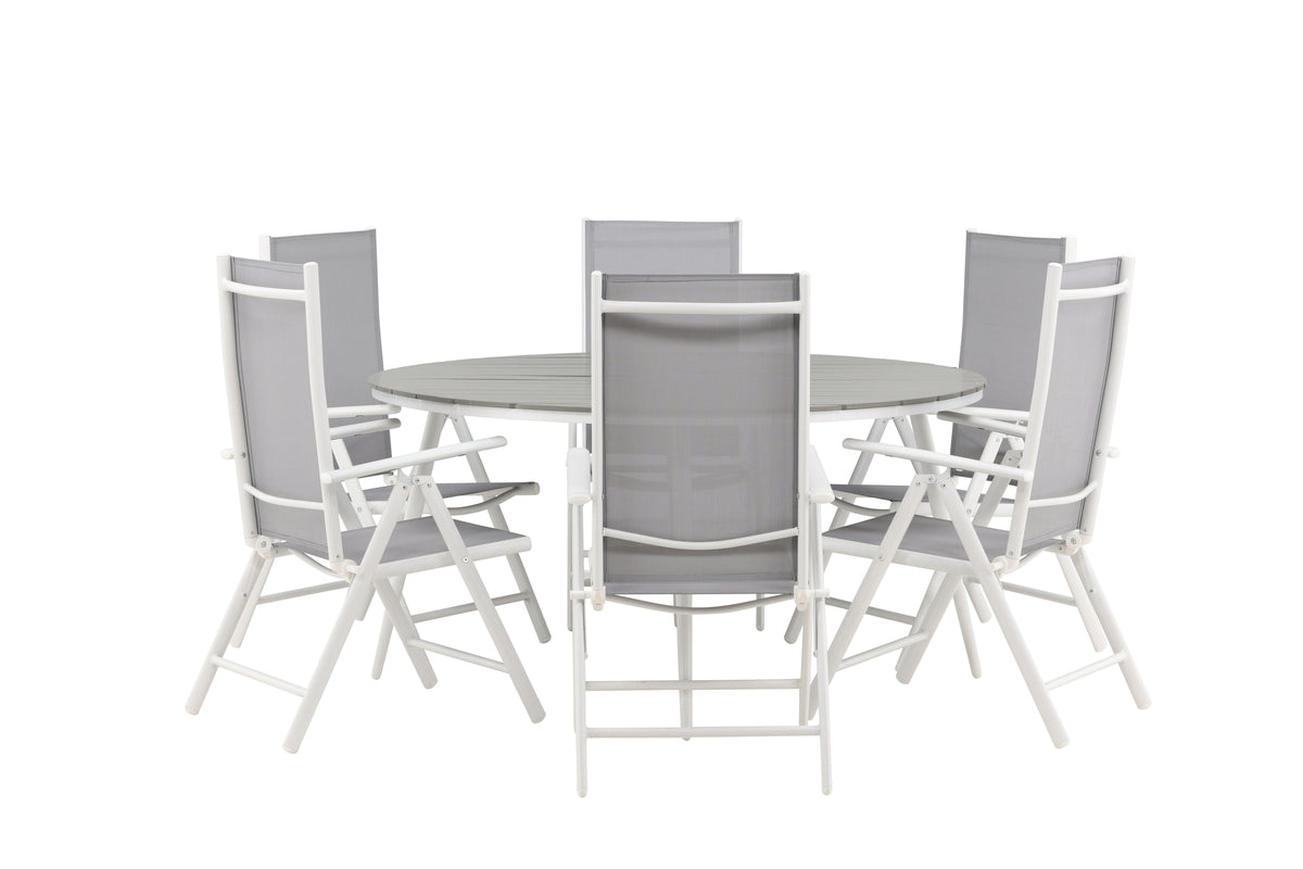 Rundt spisebord 150 Grå + Position stol 2-pak Grå