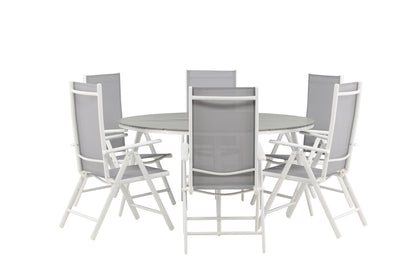 Rundt spisebord 150 Grå + Position stol 2-pak Grå