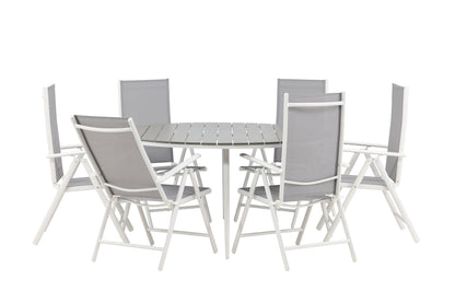 Rundt spisebord 150 Grå + Position stol 2-pak Grå