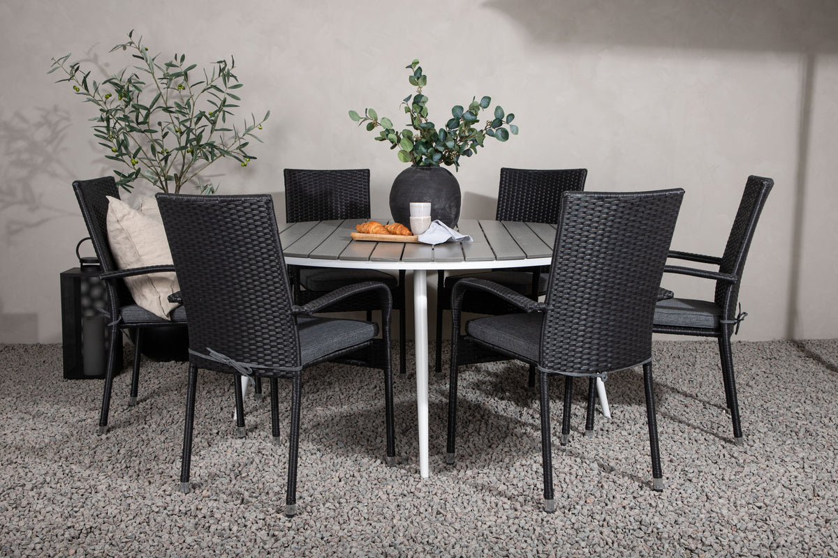 Break & Anna Rundt Spisebord ø150 Grå + Spisestole Sort