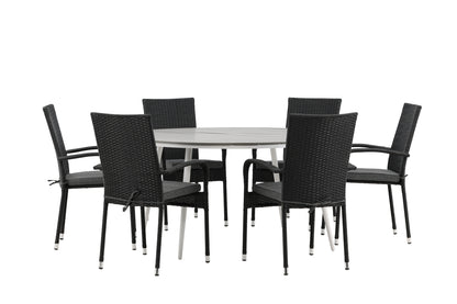 Break & Anna Rundt Spisebord ø150 Grå + Spisestole Sort