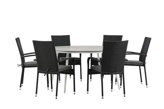 Break & Anna Rundt Spisebord ø150 Grå + Spisestole Sort