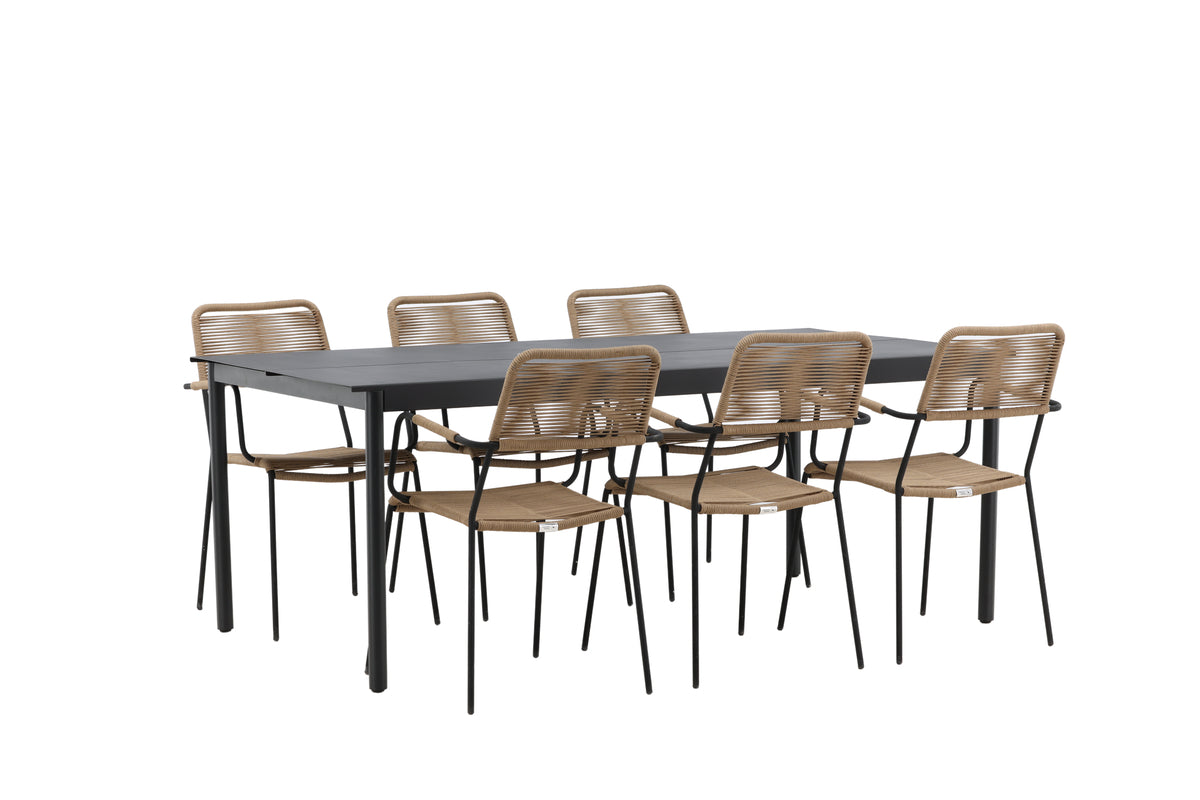 Modena & Lindos Spisebord 200x100 + Spisestole Brun