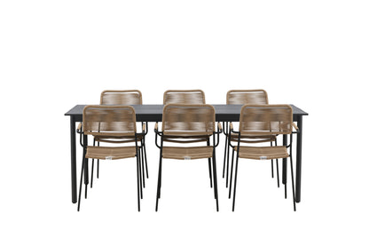 Modena & Lindos Spisebord 200x100 + Spisestole Brun