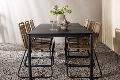 Rektangulært spisebord 200 x 100 Sort + Spisebordsstol 2-pak Brun