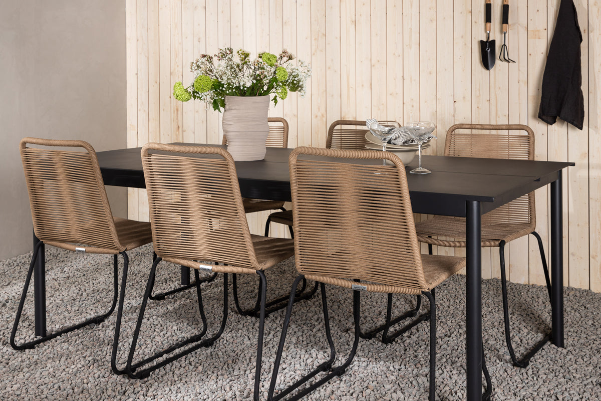 Rektangulært spisebord 200 x 100 Sort + Spisebordsstol 2-pak Brun