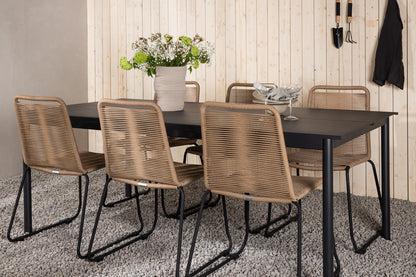 Rektangulært spisebord 200 x 100 Sort + Spisebordsstol 2-pak Brun