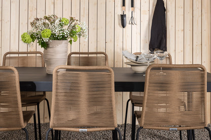 Rektangulært spisebord 200 x 100 Sort + Spisebordsstol 2-pak Brun