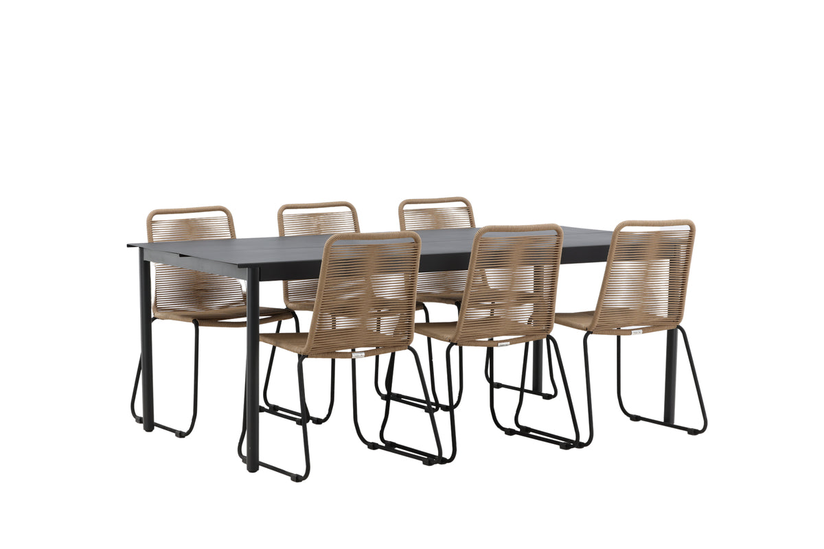 Rektangulært spisebord 200 x 100 Sort + Spisebordsstol 2-pak Brun