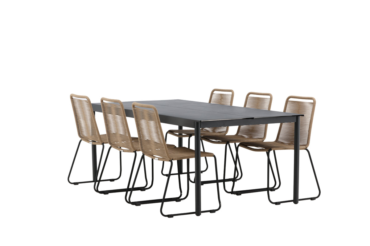 Rektangulært spisebord 200 x 100 Sort + Spisebordsstol 2-pak Brun