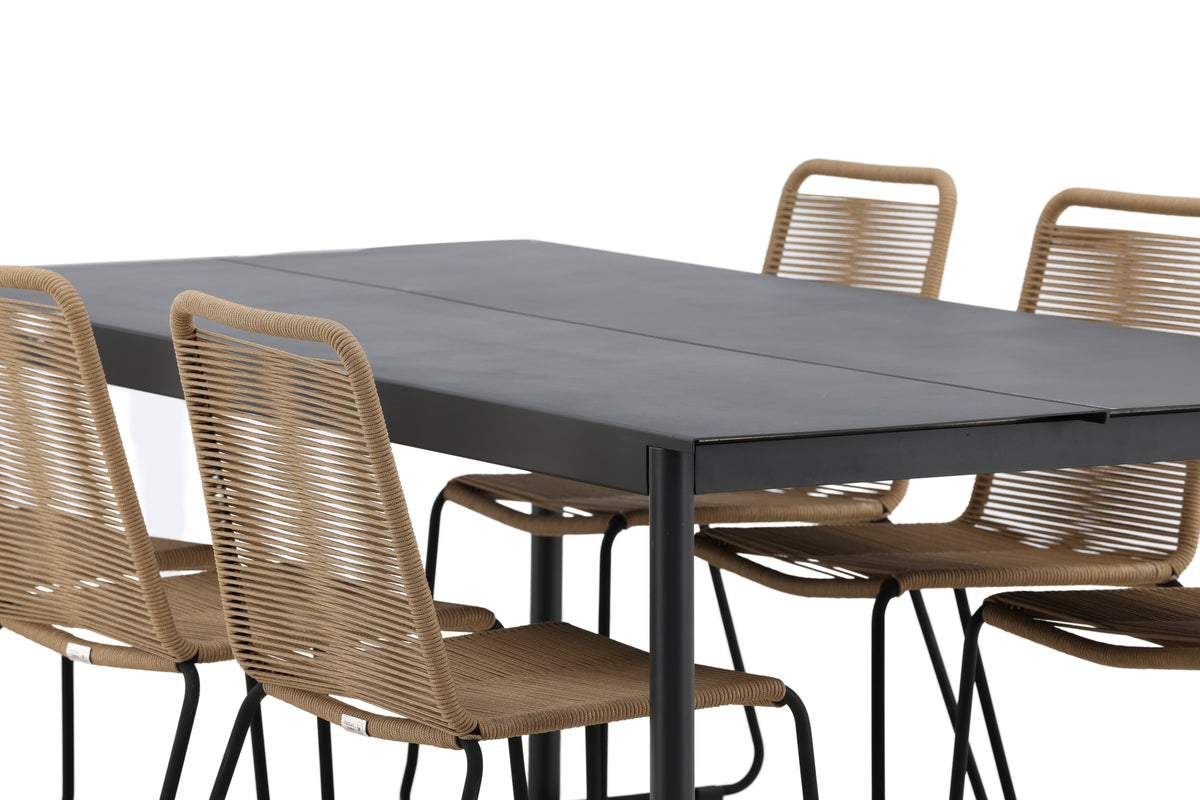 Rektangulært spisebord 200 x 100 Sort + Spisebordsstol 2-pak Brun