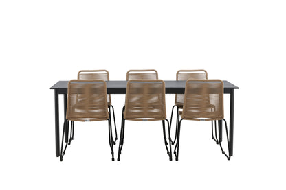 Rektangulært spisebord 200 x 100 Sort + Spisebordsstol 2-pak Brun