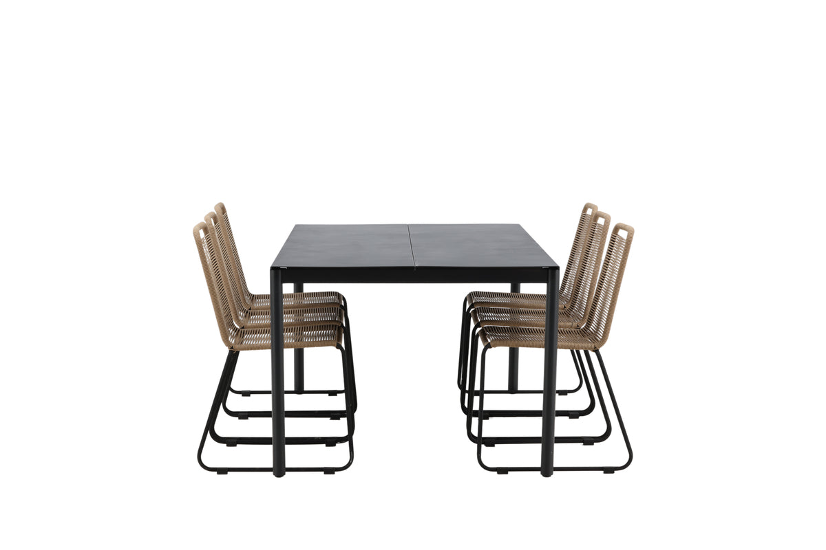 Rektangulært spisebord 200 x 100 Sort + Spisebordsstol 2-pak Brun