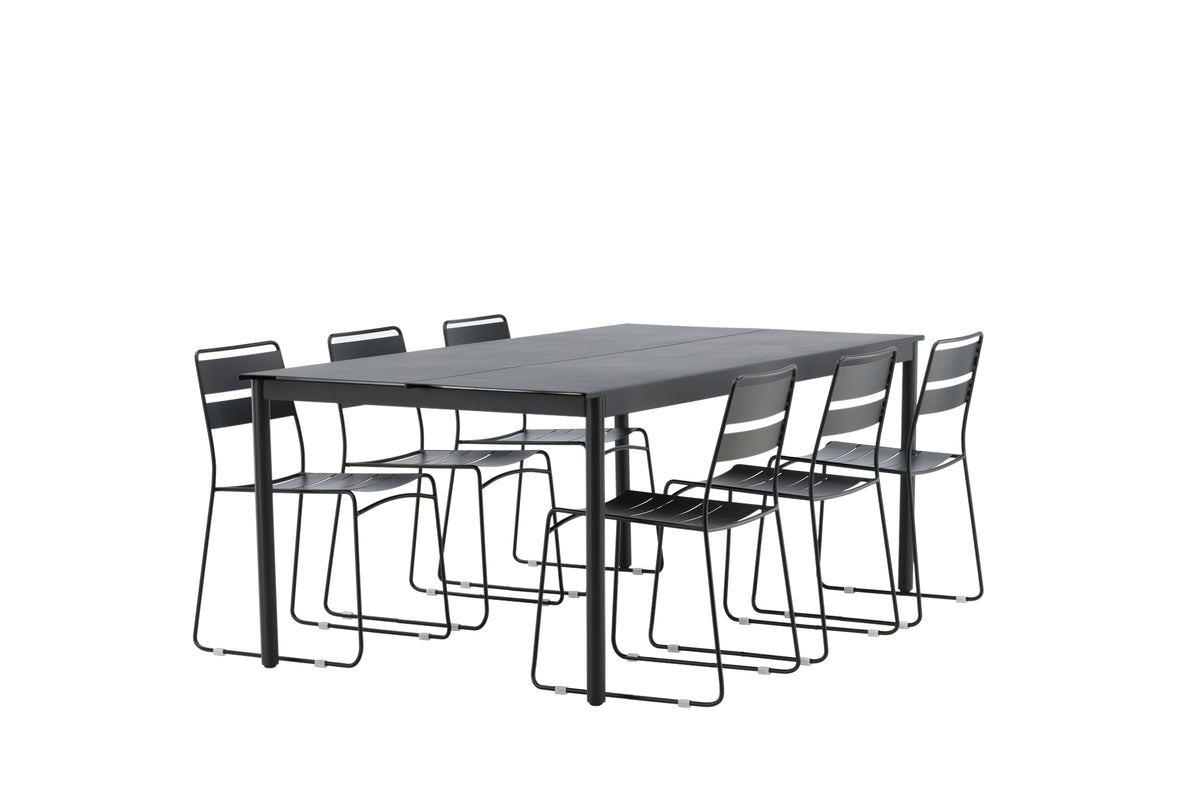 Lina & Modena Spisestole Sort + Spisebord 200x100