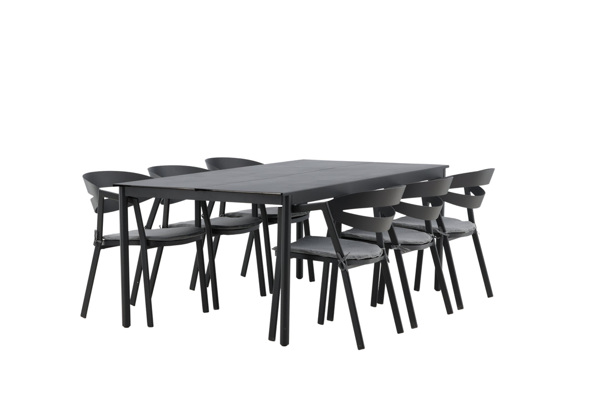 Modena & Slit Spisebord 200x100 + Spisestole Sort