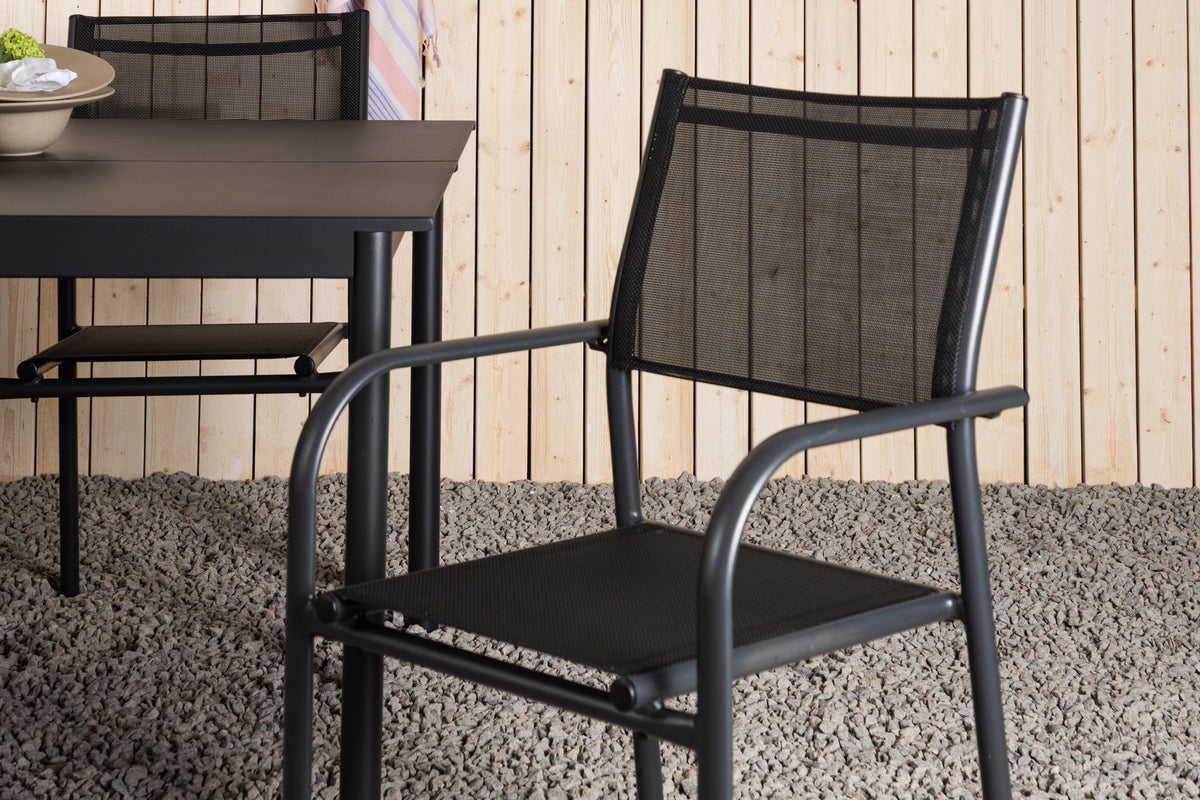 Modena & Santorini Spisebord 200x100 + Spisestole Sort