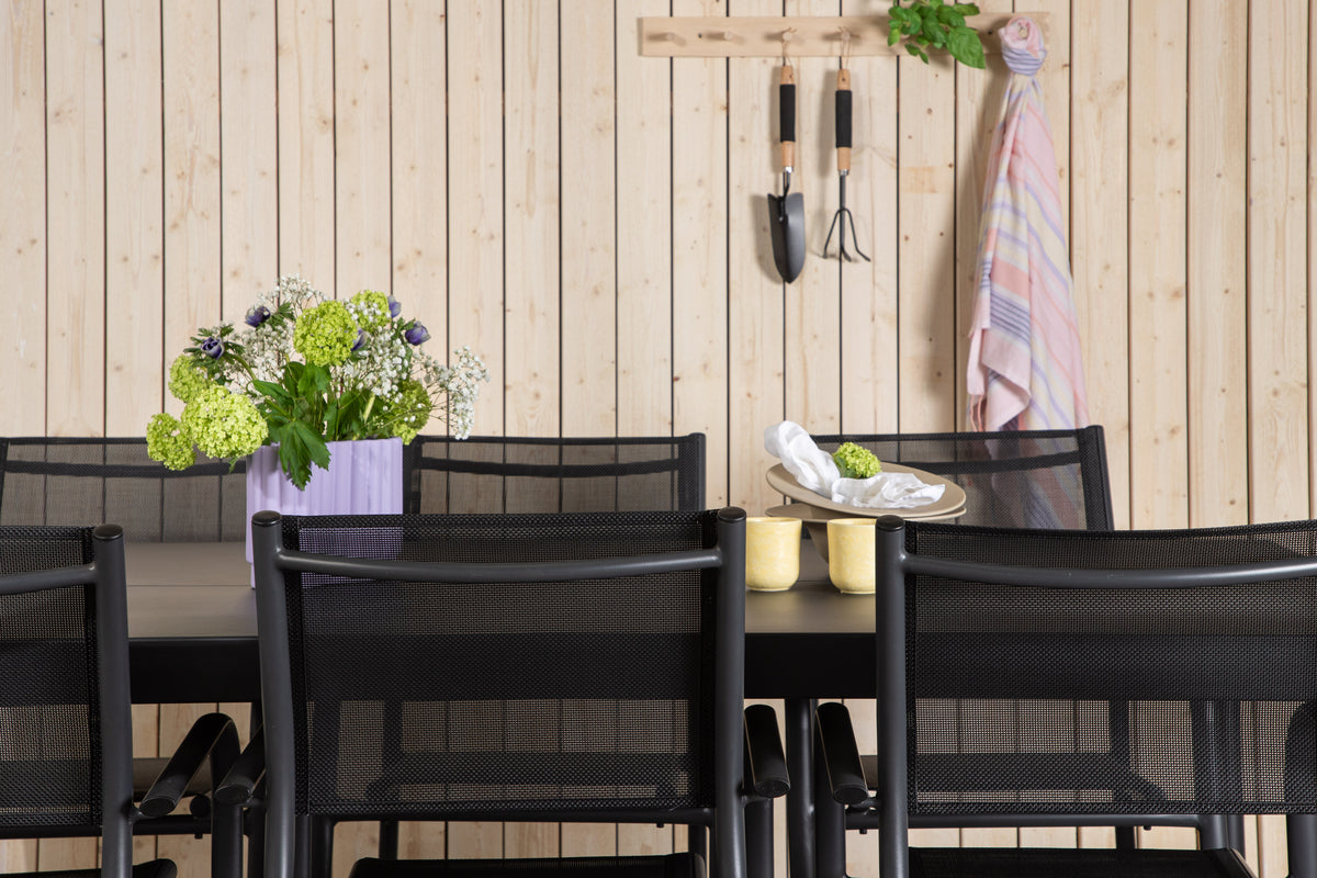 Modena & Santorini Spisebord 200x100 + Spisestole Sort