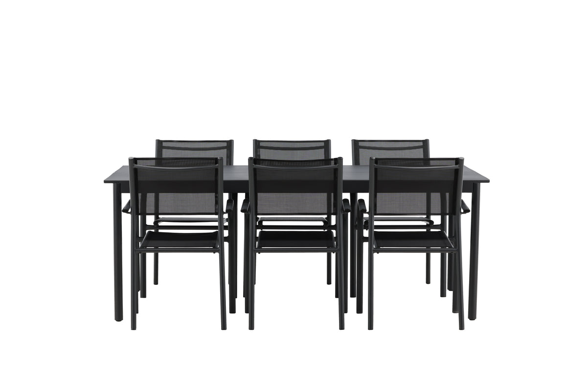 Modena & Santorini Spisebord 200x100 + Spisestole Sort