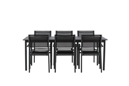 Modena & Santorini Spisebord 200x100 + Spisestole Sort