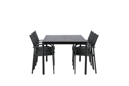 Modena & Santorini Spisebord 200x100 + Spisestole Sort