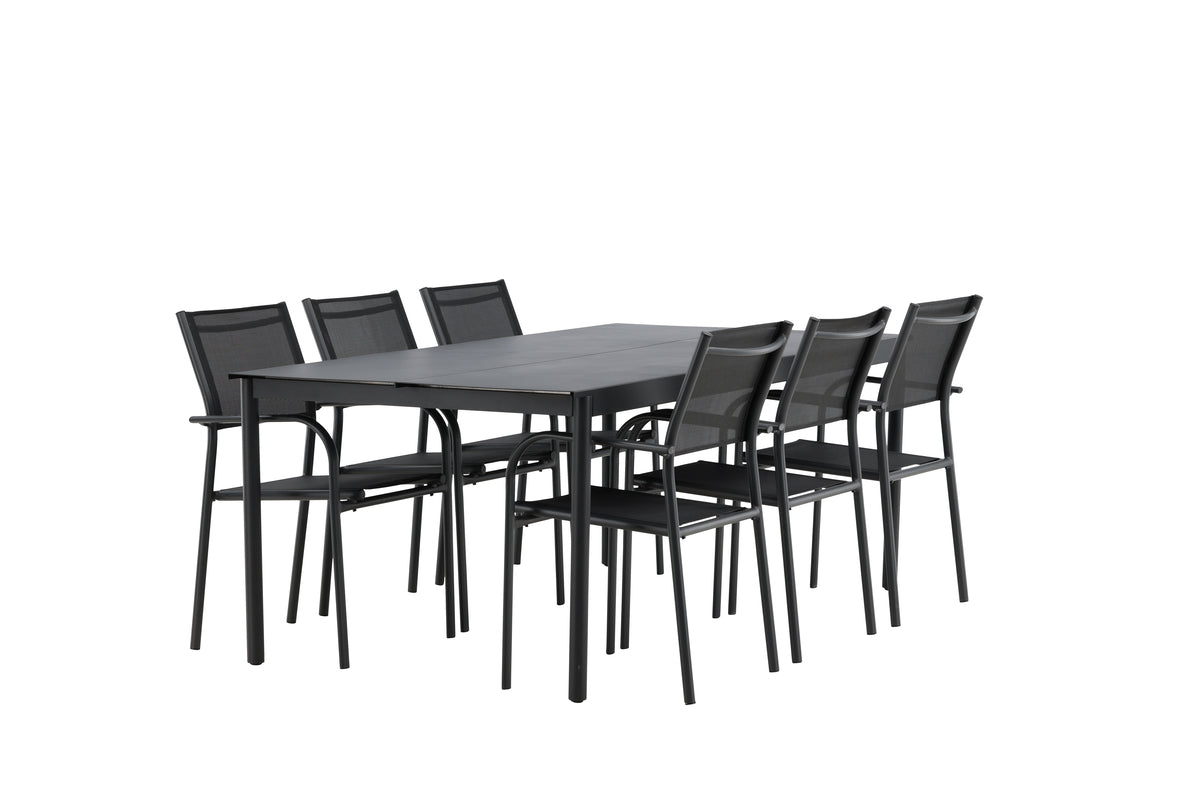 Modena & Santorini Spisebord 200x100 + Spisestole Sort