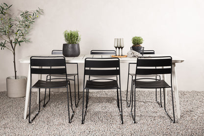 Lina Spisestole 2-pak Sort + Rektangulært Spisebord 200 x 90 Beige