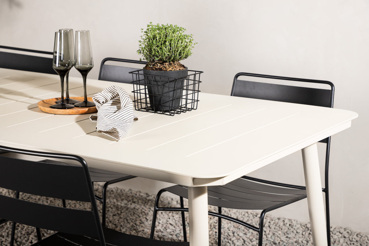 Lina Spisestole 2-pak Sort + Rektangulært Spisebord 200 x 90 Beige