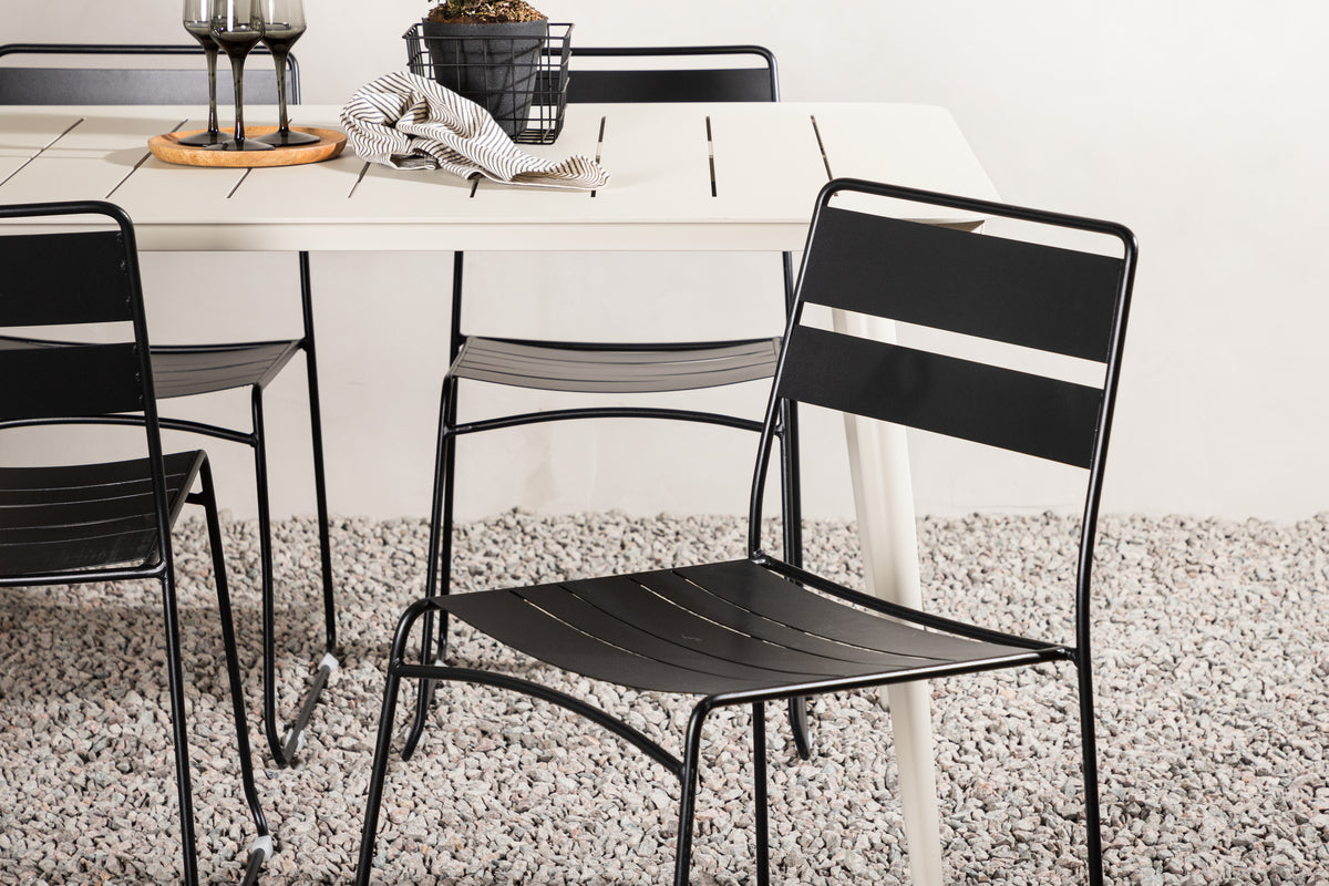 Lina Spisestole 2-pak Sort + Rektangulært Spisebord 200 x 90 Beige