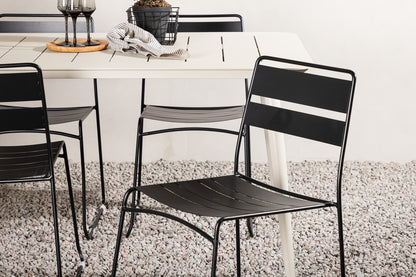 Lina Spisestole 2-pak Sort + Rektangulært Spisebord 200 x 90 Beige