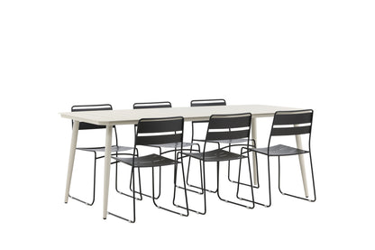 Lina Spisestole 2-pak Sort + Rektangulært Spisebord 200 x 90 Beige