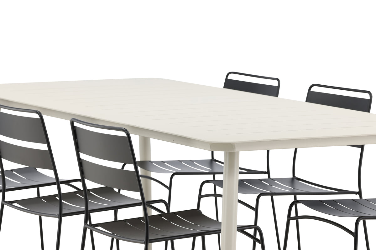 Lina Spisestole 2-pak Sort + Rektangulært Spisebord 200 x 90 Beige