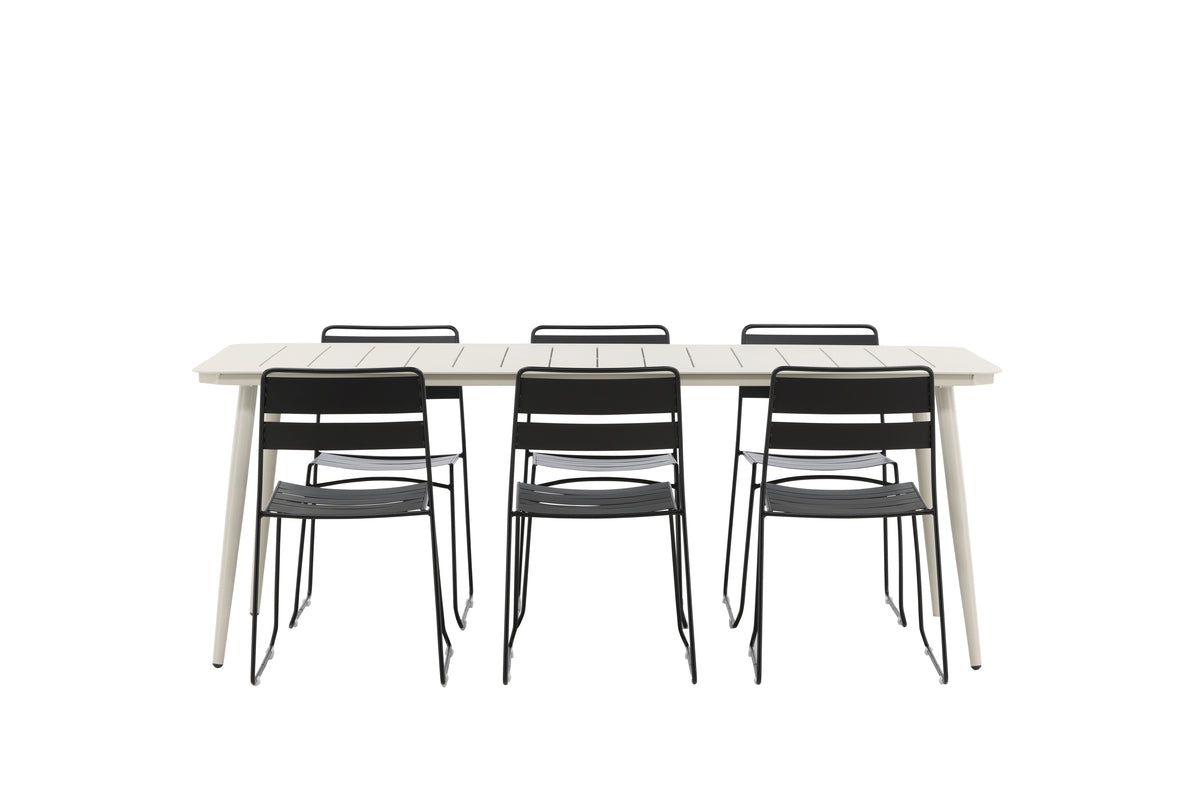 Lina Spisestole 2-pak Sort + Rektangulært Spisebord 200 x 90 Beige