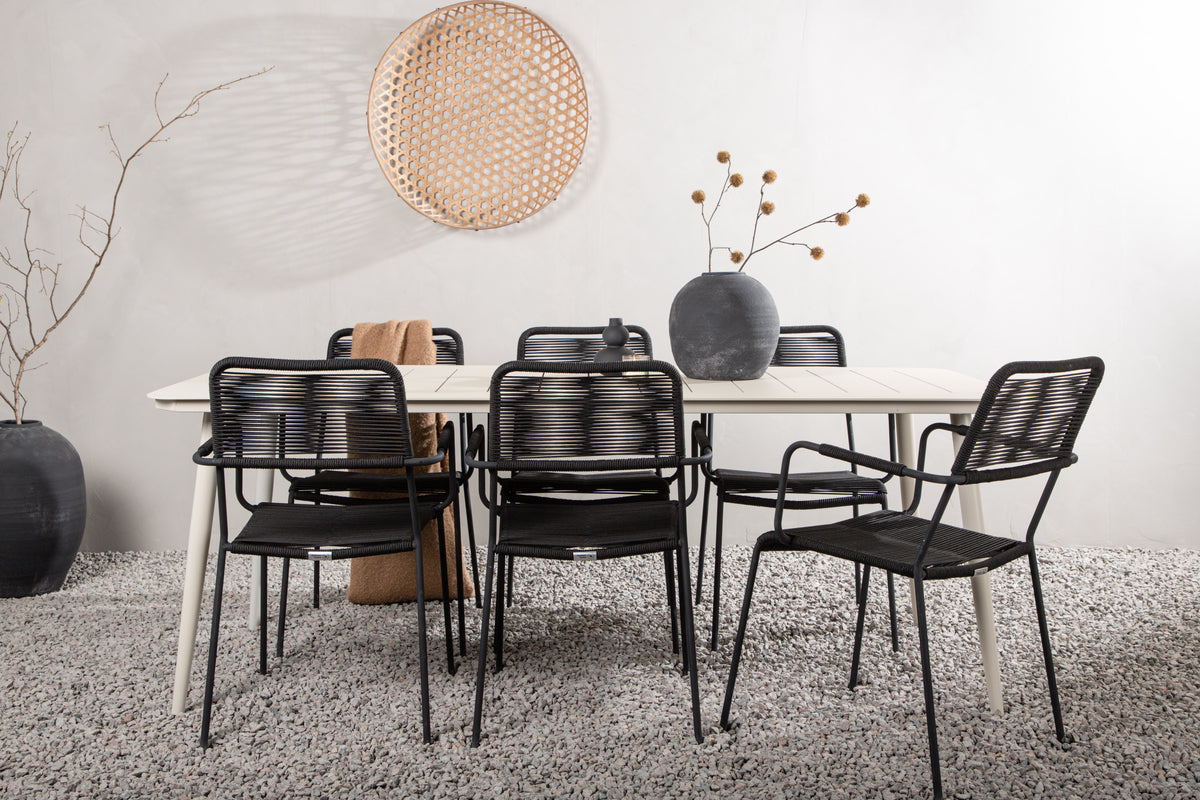 Rektangulært spisebord 200 x 90 Beige + Spisebordsstol 2-pak Sort