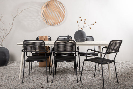 Rektangulært spisebord 200 x 90 Beige + Spisebordsstol 2-pak Sort