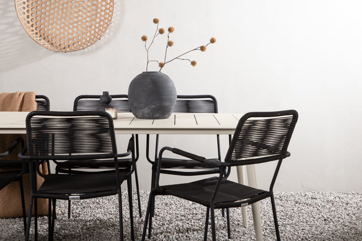 Rektangulært spisebord 200 x 90 Beige + Spisebordsstol 2-pak Sort