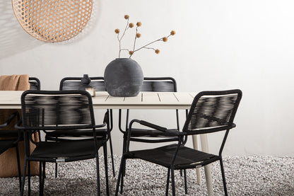 Rektangulært spisebord 200 x 90 Beige + Spisebordsstol 2-pak Sort