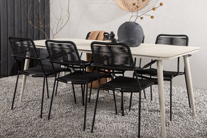 Rektangulært spisebord 200 x 90 Beige + Spisebordsstol 2-pak Sort