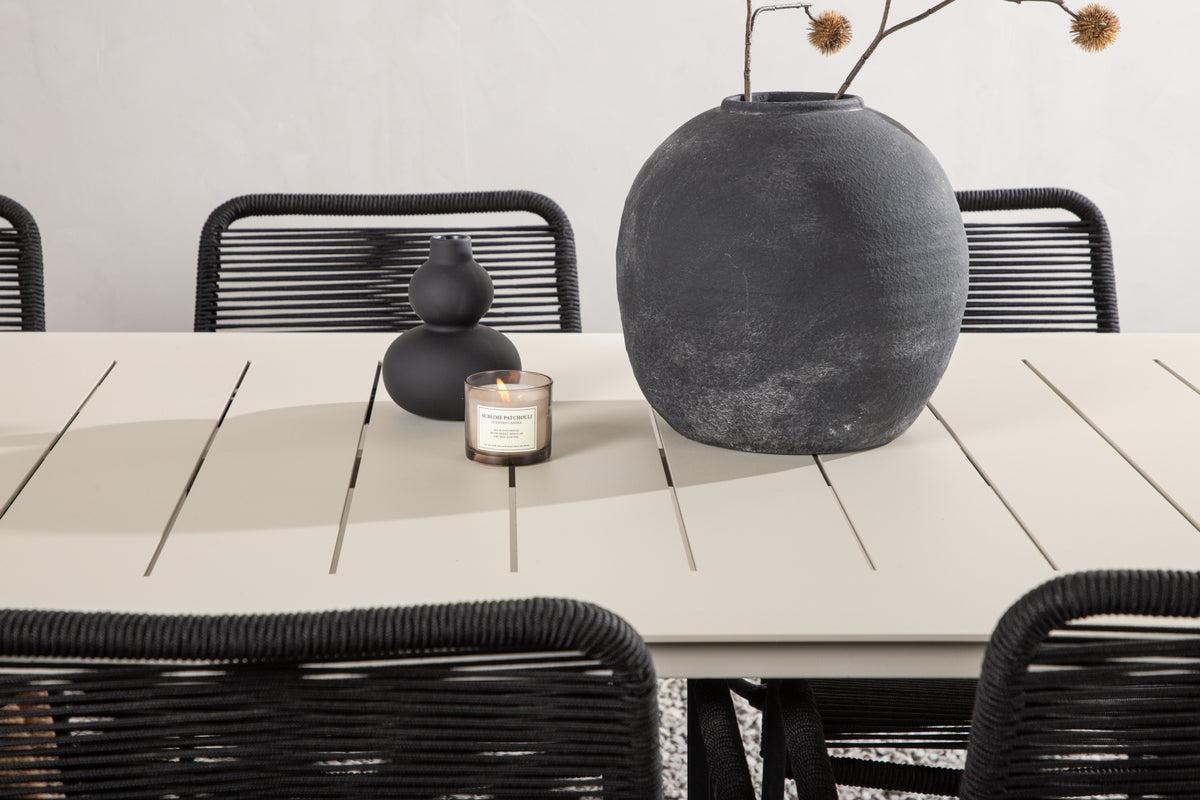 Rektangulært spisebord 200 x 90 Beige + Spisebordsstol 2-pak Sort