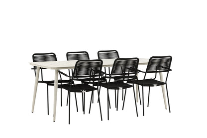 Rektangulært spisebord 200 x 90 Beige + Spisebordsstol 2-pak Sort