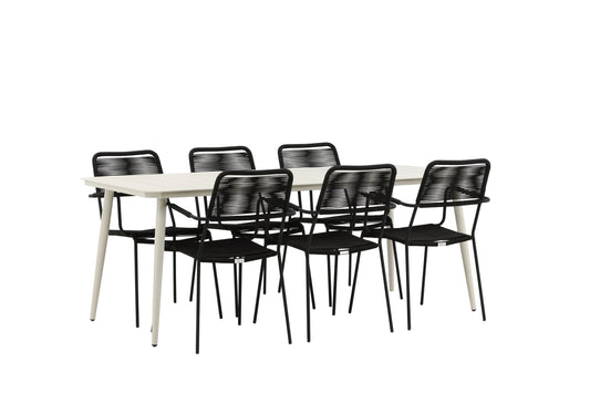 Rektangulært spisebord 200 x 90 Beige + Spisebordsstol 2-pak Sort