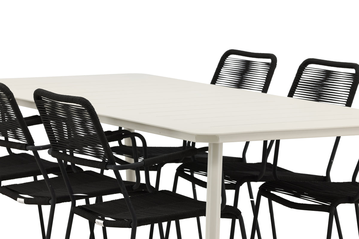 Rektangulært spisebord 200 x 90 Beige + Spisebordsstol 2-pak Sort