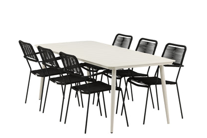 Rektangulært spisebord 200 x 90 Beige + Spisebordsstol 2-pak Sort