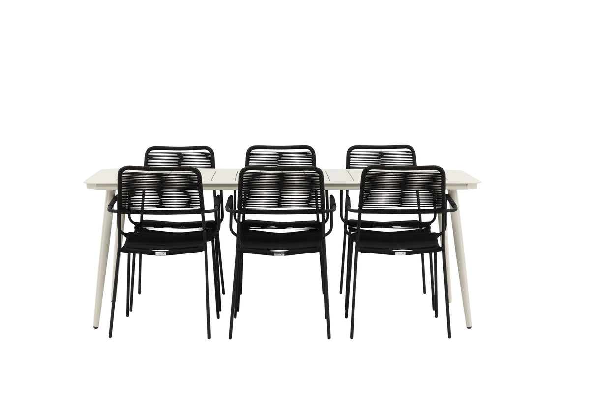 Rektangulært spisebord 200 x 90 Beige + Spisebordsstol 2-pak Sort