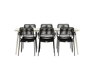 Rektangulært spisebord 200 x 90 Beige + Spisebordsstol 2-pak Sort