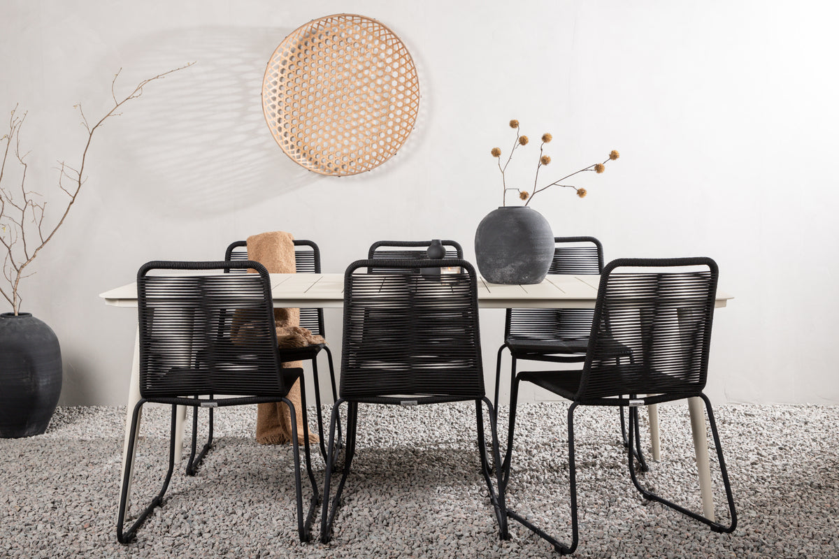 Rektangulært spisebord 200 x 90 Beige + Spisebordsstol 2-pak Sort