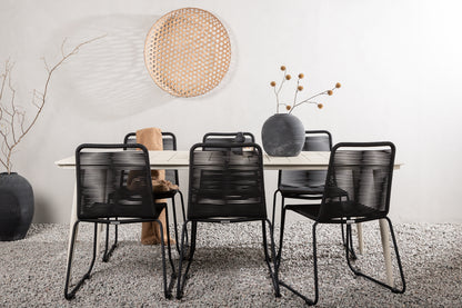 Rektangulært spisebord 200 x 90 Beige + Spisebordsstol 2-pak Sort